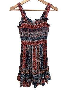 Angie Blue Pink Boho Country Mini Dress Tunic Women's Size Medium Sundress